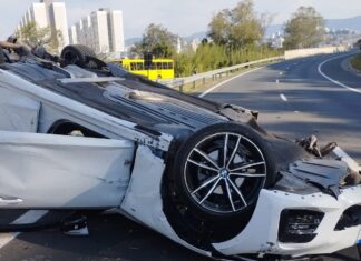 BMW capota em rodovia que liga Caxambu à Av Frederico Ozanan